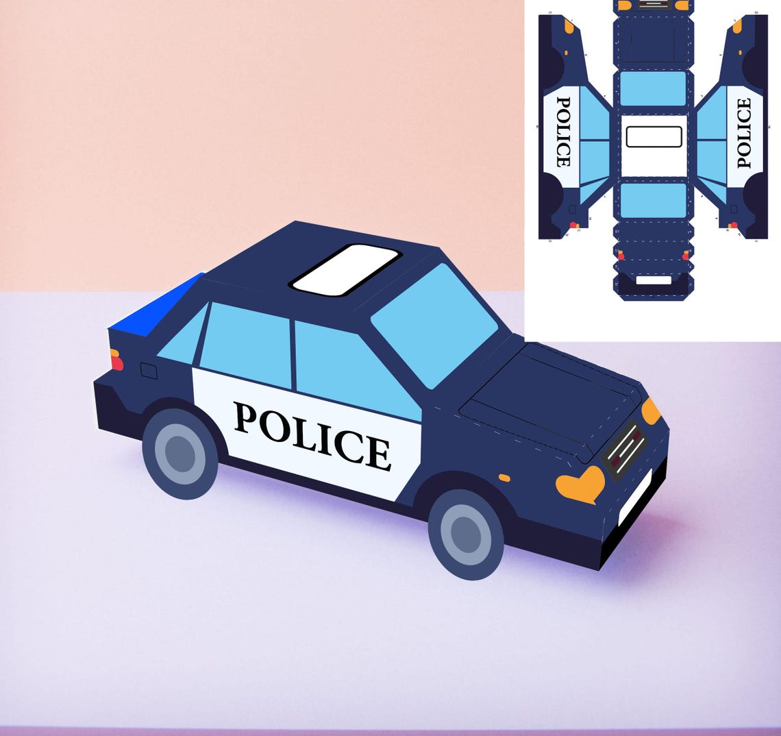 3D Police Car Paper Craft Template | PDF File | DIY Vehicle Model ...