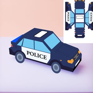 3D-Polizeiauto Papierkunst Vorlage | PDF-Datei | DIY Fahrzeugmodell | Hand geschnitten Papercraft | Kinderaktivität & dekorative Anzeige