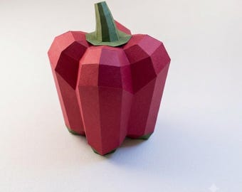 3D Papercraft Bell Pepper SVG Template Low Poly Vegetable Paper Sculpture DXF PDF Studio3 Pattern DiY Kitchen Decor Cut File for Cricut