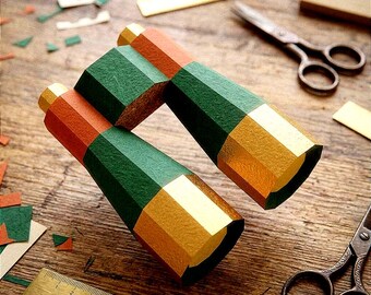 3D Binoculars SVG Papercraft Template, Low Poly Safari Cut File for Cricut ScanNCut, DIY Explorer Adventure Photo Prop, Studio3 PDF