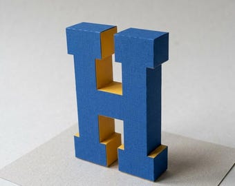 3D Letter H SVG Papercraft Template, Paper Sculpture Alphabet A-Z, Low Poly Paper Craft, Cardboard Box Alphabet, Cricut Silhouette Cut File