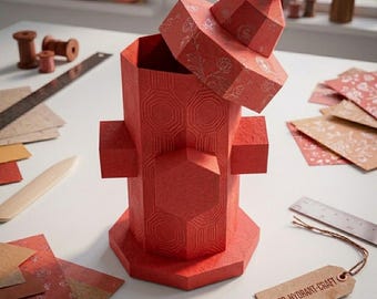 3D Fire Hydrant Papercraft Box SVG, DIY Paper Model Template, Unique Gift Box Pattern, Cut File for Cricut ScanNCut, Paper Sculpture Decor