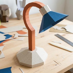 3D-bordslampa papperspyssel SVG, geometrisk skrivbordslampa klippfil för Cricut ScanNCut, mall för papperslampskärm, Silhouette Studio3 PDF