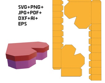 Arquivo de corte SVG para caixa em formato de coração 3D, modelo de caixa com tampa, caixa para lembrancinhas, modelo de caixa para presentes, download digital, DXF, PDF, Cricut, modelo de caixa.