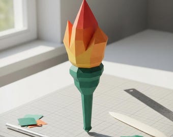 3D Torch Papercraft SVG Template, Low Poly Fire Flame Sculpture, DIY Cosplay Prop Cut File for Cricut ScanNCut, Studio3 Pattern PDF