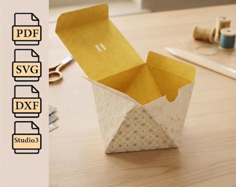 3D Geometric Box SVG Papercraft Template, Low Poly Paper Favor Box Cut File for Cricut ScanNCut, DIY Origami Gift Box, Studio3 Pattern