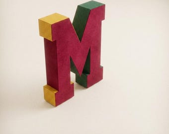3D Letter M SVG Papercraft Pattern, Geometric Alphabet Template, Custom Monogram Craft File for Cricut Silhouette, Paper Folding Art