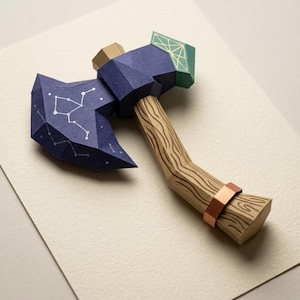 3D Axe Papercraft SVG Pattern, Low Poly Weapon Cosplay Prop for Cricut ScanNCut, DIY Paper Hatchet Sculpture, Digital Studio3 Craft File