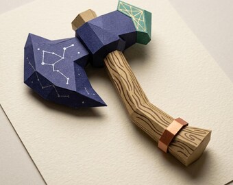 3D Axe Papercraft SVG Pattern, Low Poly Weapon Cosplay Prop for Cricut ScanNCut, DIY Paper Hatchet Sculpture, Digital Studio3 Craft File