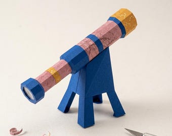 3D Telescope Papercraft SVG Pattern, Low Poly Astronomy Sculpture, DIY Space Science Template, Cricut Silhouette ScanNCut Craft File