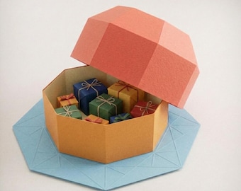 3D Hat Favor Box SVG Papercraft Template, Low Poly Gift Box Cut File for Cricut ScanNCut, Geometric Origami Wedding Party Favor Box DIY