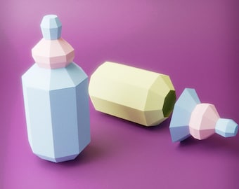 3D Baby Bottle Paper Craft Template | PDF, SVG, DXF | Diy Gift Box for Baby Shower | Cricut & Silhouette | Printable Craft Design