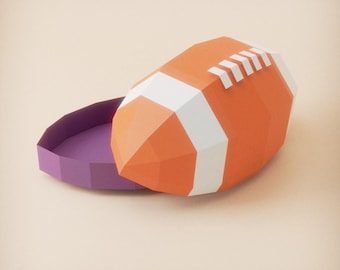 3D Football Gift Box Papercraft Template | DiY Sports Party Favor | SVG PDF DXF Studio3 Cutting Files Compatible with Cricut & ScanNcut
