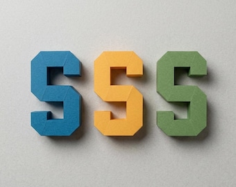 3D Letter S SVG Papercraft Template, Low Poly Monogram Pattern for Cricut Silhouette ScanNCut, DIY Paper Sculpture, Digital Craft File