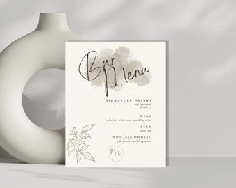 Elegant Bar Menu for Wedding Reception, Canva Template, Signature Drinks, His & Hers