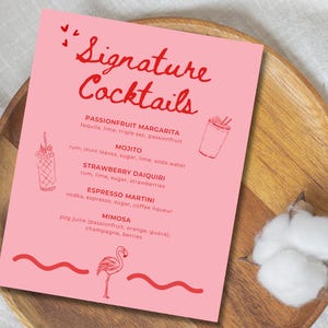 de Cocktail de fête à la piscine flamant rose | Enseigne de bar en toile pour EVJF et événements tropicaux
