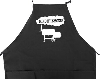 Drôle de tablier BBQ pour les hommes 3 poches Barbecue Grilling Pitmaster Cadeau de fête des pères pour papa Maître de la viande Fumer Offset Smoker Mind Si je fume