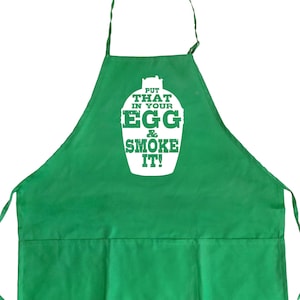 Big Green Egg Man Accessories Funny BBQ Apron Pockets | BGE Barbecue Smoker Grill Master | Dad Gift Fathers Day Grilling Accessory | Egghead