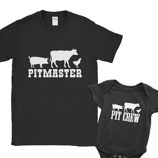 Pitmaster Pit Crew Matching T Shirt Set Fathers Day Gift BBQ Smoker Grilling | Barbecue Master Dad Kid Son Daughter Meat Smoking Christmas