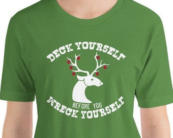 Funny Ugly Christmas Reindeer T Shirt Men Women | Drinking Office Party Saying Tshirt | Hip Hop Theme Xmas Tee | Tacky Deer Design T-Shirt