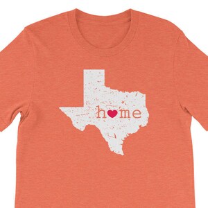 Cute Texas Home T-Shirt Heart Distressed TX State Carte (fr) Texas Girl Design Short Sleeve T Shirt Top J'aime Texan Strong Women (fr) Unisex Fit
