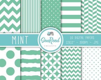 Mint Digital Paper, Mint Scrapbook Paper, Printable Paper, Mint Chevron, Mint Background, Zig Zag Paper, Seamless Paper, Instant Download