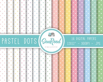 Tiny Pastel Polka Dot Digital Paper, Polka Dot Pattern, Pastel Polka Dots, Scrapbooking Paper, Pastel Digital Paper Pack, Instant Download