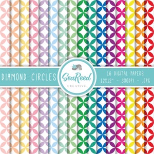Diamond Circles Digital Paper, Geometric Digital Paper, Rainbow Digital Paper Pack, Seamless Pattern, Printable Paper, Instant Download