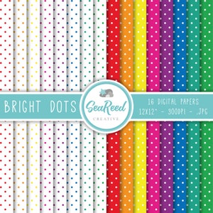 Tiny Polka Dot Digital Paper, Polka Dot Pattern, Digital Papers, Digital Download, Scrapbooking Paper, Rainbow Polka Dots, Instant Download