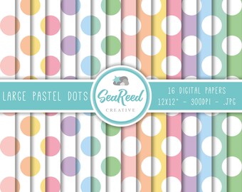 Pastel Polka Dot Digital Paper, Polka Dot Pattern, Pastel Digital Paper Pack, Pastel Polka Dots, Scrapbooking Paper, Instant Download