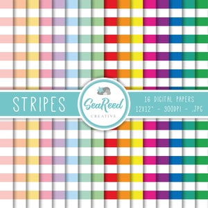 Stripe Digital Paper, Horizontal Stripes, Stripes Digital Paper, Pastel Stripes, Striped Paper Pack, Printable Paper, Instant Download