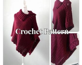 PATRÓN Poncho de ganchillo con detalle trenzado
