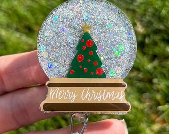 Christmas Snow Globe Badge Reel