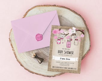 Baby Shower Invitation - Vintage, Crafty, Mason Jar Design Template