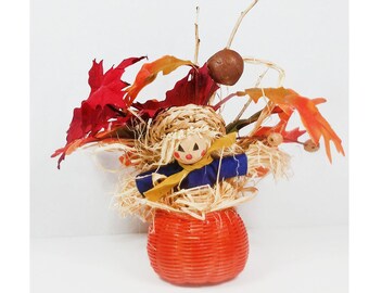 Scarecrow In Wicker Basket-Halloween Decoration-Thanksgiving Decoration-Autumn Decoration-Fall Decoration-Home Decoration-Scarecrow-Gifts