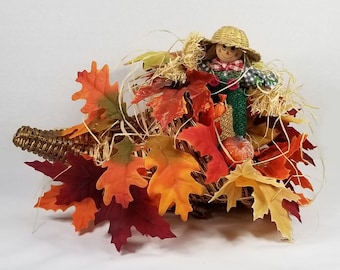 Scarecrow In Cornucopia Table Centerpiece-Halloween Decoration-Thanksgiving Decoration-Fall Decoration-Thanksgiving Table Centerpiece