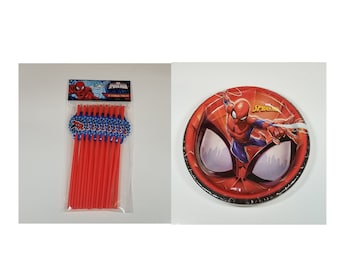 Spider-Man theme birthday party supplies-Spider-Man plates-Spider-Man straws-Superhero party supplies-Spiderman Party Supplies