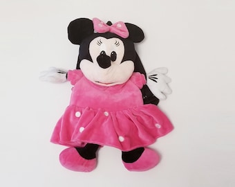 Vintage  Minnie Mouse Plush Backpack Bag-Disney kids, toddler soft backpack-pink dress Minnie soft plush backpack-Gifts