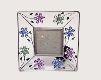 Vintage rhinestone flowers photo frame-nature picture frame-metal photo frame-gifts