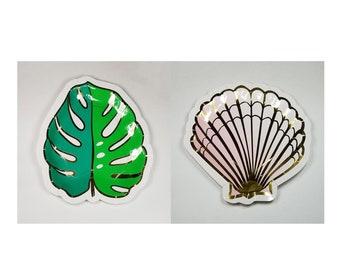 Foil Plates Party Supplies-Palm Leaf Plates-Shell Plates-Jungle Party Plates-Mermaid Party Plates-Picnic BBQ Summer Party Supplies