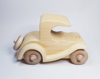 Vintage Hand Made Wooden Toy Car-Simple Push Toy Car-Natural Wooden Toy Car