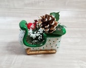 Vintage Ceramic Sleigh Planter-Christmas Small Ceramic Planter-Sleigh Candy Dish-Home Decoration-Gifts