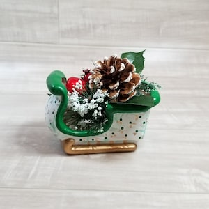 Vintage Ceramic Sleigh Planter-Christmas Small Ceramic Planter-Sleigh Candy Dish-Home Decoration-Gifts