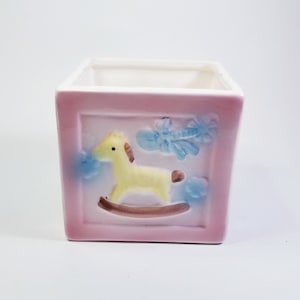 Vintage Ceramic Block Rocking Horse Baby Planter-Baby Flower Arrangement Container-Welcome Baby Flower Container-Gifts