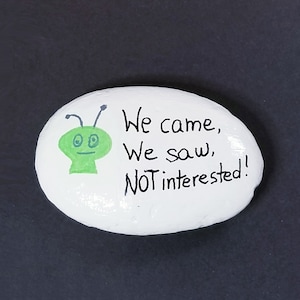 We came, We saw, Not interseted Painted Stone, Rock-Alien Visit Rock, Stone-UFO Rock, Stone-Roswell Rock, Stone-Painted Stone Rock-Gift