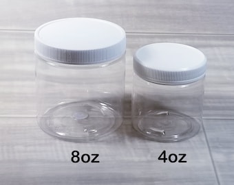 Set of 4 jars - 8 oz. or 4 oz. plastic clear jars with plastic lid and a liner-Storage Jar-DIY container