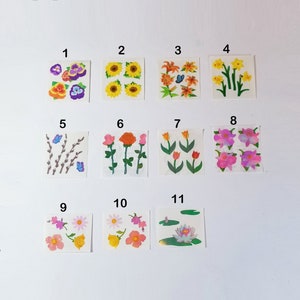 Stickers fleurs vintage - roses, tournesols, pensées, lis tigré, jonquille, tulipe, saule, nénuphars - stickers fleurs d'été