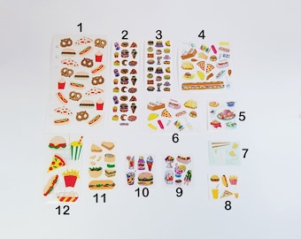 Vintage Food Stickers-Hotdog, Hamburger, French Fries, Pizza, Sandwich, Drinks, Pretzel Stickers-Sandylion Stickers-Scrapbooking-Cardmaking