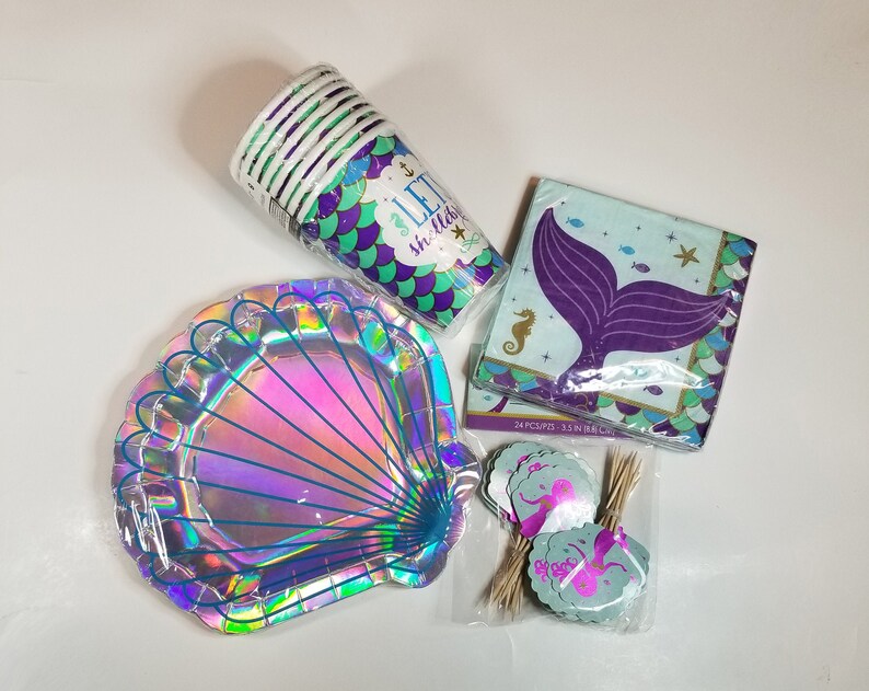 Mermaid Party Set Party PackageMermaid Plates Cups Napkins Cupcake PicksMermaid TablewareMermaid Birthday Party Supplies
