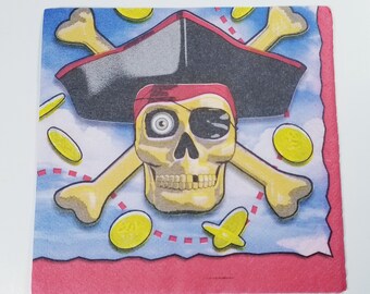 Pirate Party Napkins - 16 Count Skull & Crossbones Themed Paper Napkins For Birthday Parties